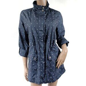 LAURA SCOTT Zip Front Funnel Neck Roll Tab Sleeve Lightweight Polka Dot Jacket M